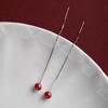 New Cinnabar Pure Silver Ear Thread, Hypoallergenic Earrings, Simple Women's Ear Studs, Ear Piercing Care, Birthstone Gift