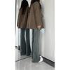 Women High Waist Stretch Flare Jeans Fall Slimming Draped Bootcut Floor Length Denim Pants For Pear Shaped Body
