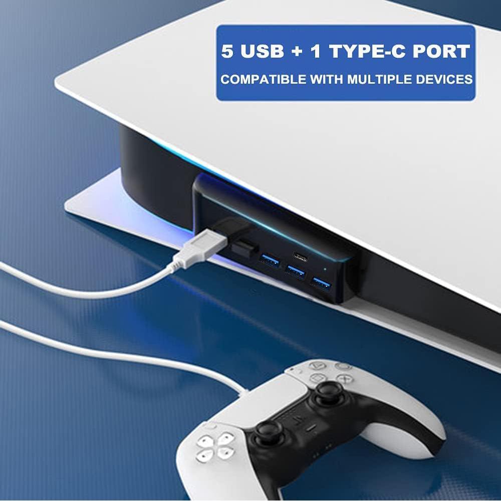 Hub Adapter for PS5 Console with 5 USB Ports+1 Type C Port, Black