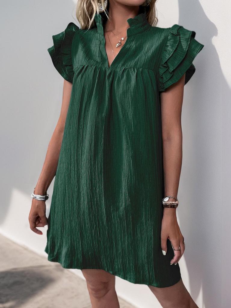 Summer Style Loose Straight Dress - Casual Vacation Stand Collar Solid Color European and American Fashion