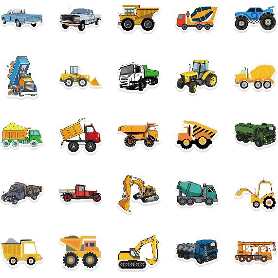 50pcs Transportation Vehicle Truck Stickers Decals for Kids Toddlers Boys Girls, Cartoon Vehicle Vinyl Stickers for Water Bottle Laptop Skateboard