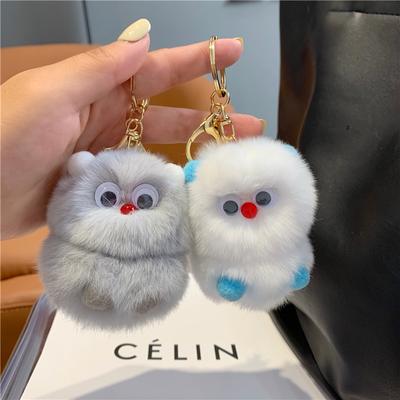 Real Rex Rabbit Hair Little Monster Car Key Chain Pendant Net Red Ins Cute Plush Doll Book Bag Hanging Ball