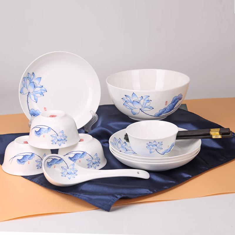

Shengshi Tangyun Clear Lotus 14-Piece Bone China Dinnerware Set