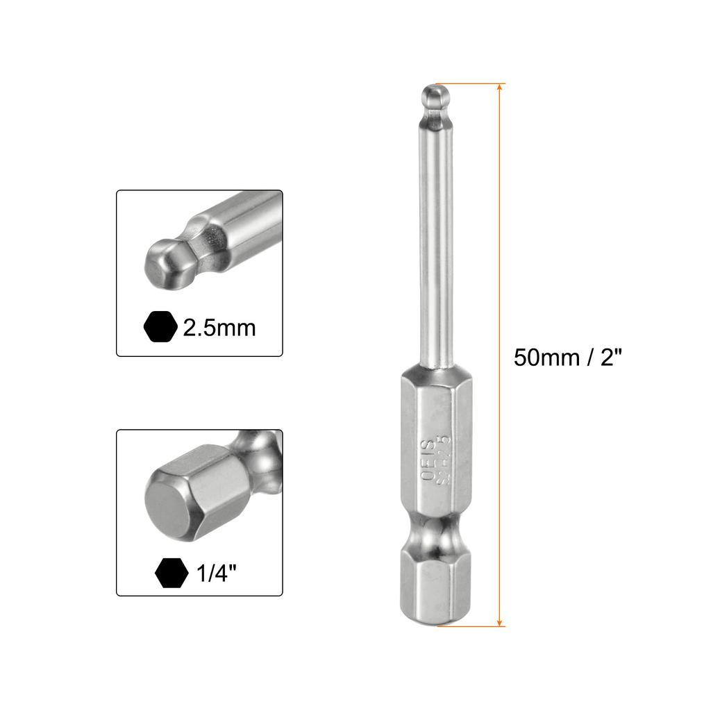 1/2/3pcs Ball End Hex Screwdriver Bit 1.5/2/2.5/3/4/5/6/8/10mm Size 1/4" Hex Shank 50mm (2") Long Magnetic Ball Head Bits