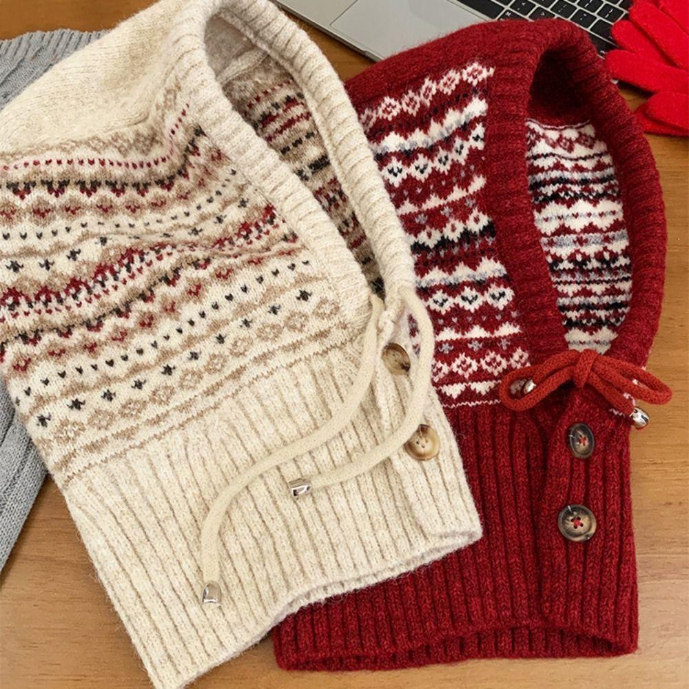 Pullover Hat Jacquard Balaclava Hat Printed Winter Cap Fashion Fair Isle Style Knitted Hat  Outdoor