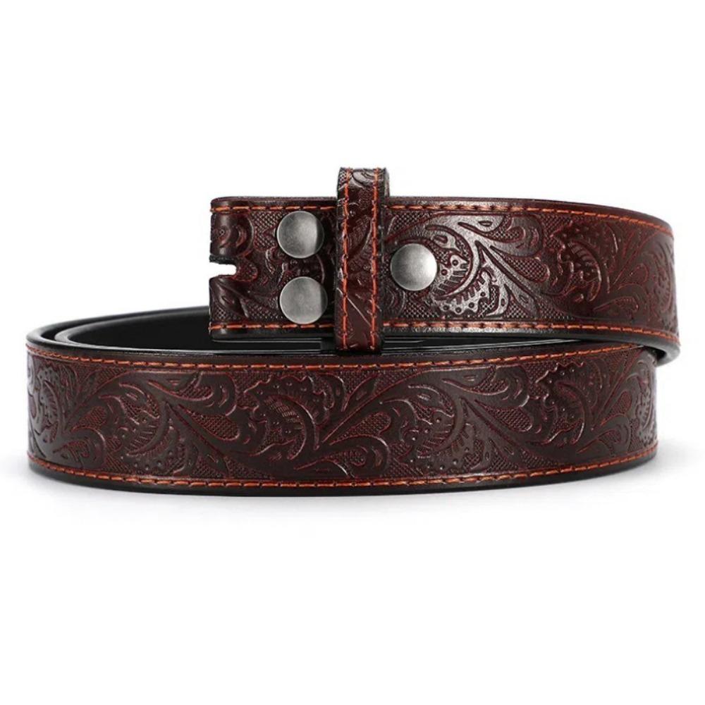Punk Genuine Leather Embossed Cowhide Belt Alloy Two Layer Pin Buckle Belt No Buckle Strap High Quality Jeans Belt Women Men