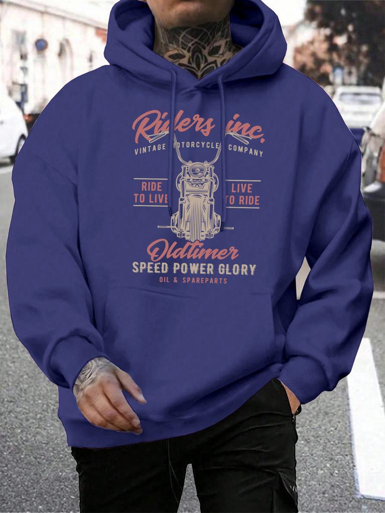 Ride To Live Cool Motorcycle Printing Men Hoodies Fleece Hoody Casual Loose Sportswear Male Pocket Comfortable Man Clothes