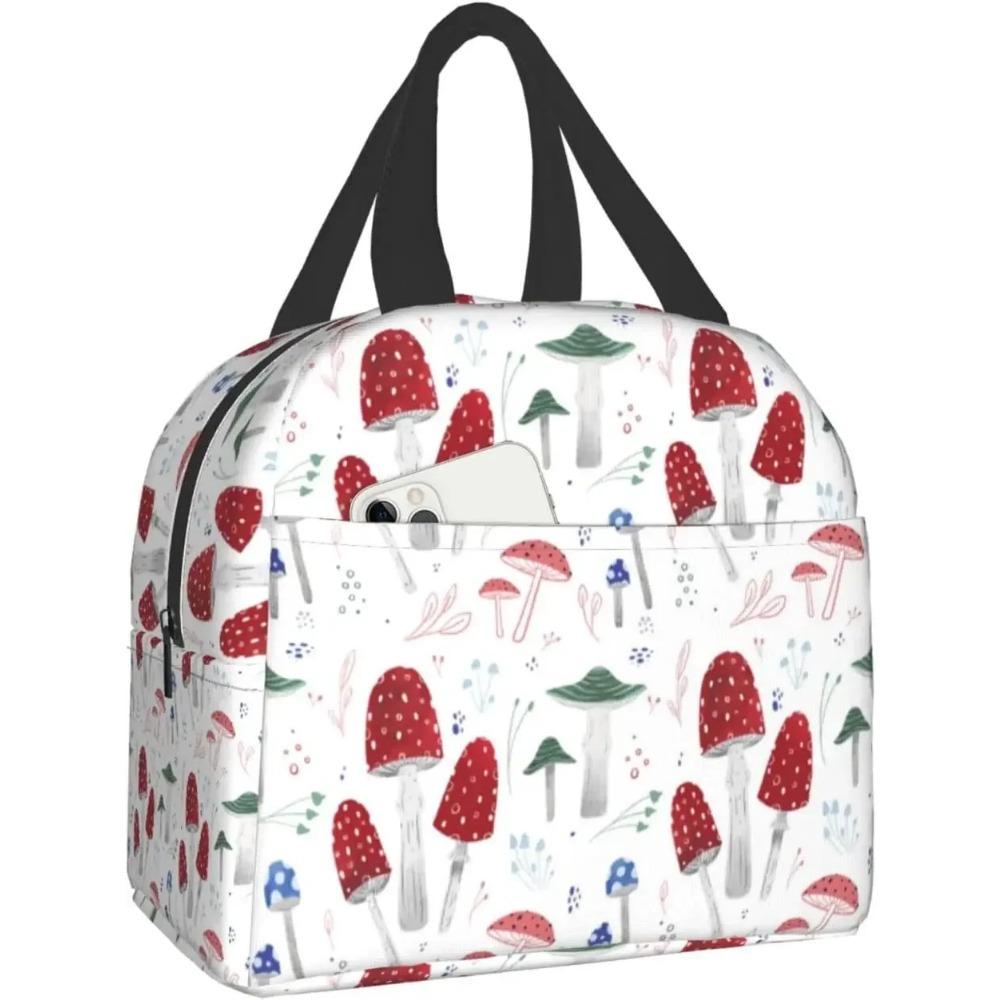 Aesthetic Mushroom Print Lunch Box Kawaii Small Insulation Lunch Bag Reusable Food Bag Lunch Containers Bags for Women Men