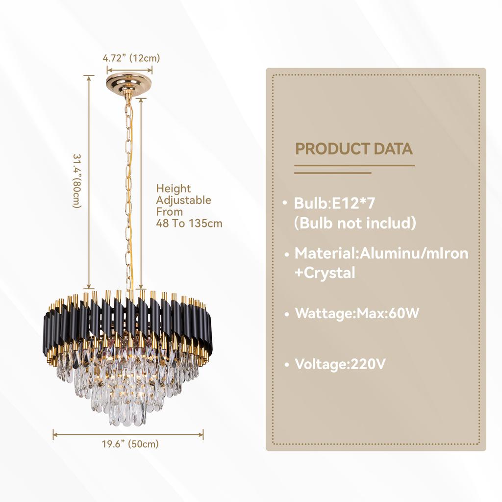 Modern K9 Crystal Chandelier Luxury Black LED Pendant for Home Villa Ceiling Installation With Switch Control for Room Lighting