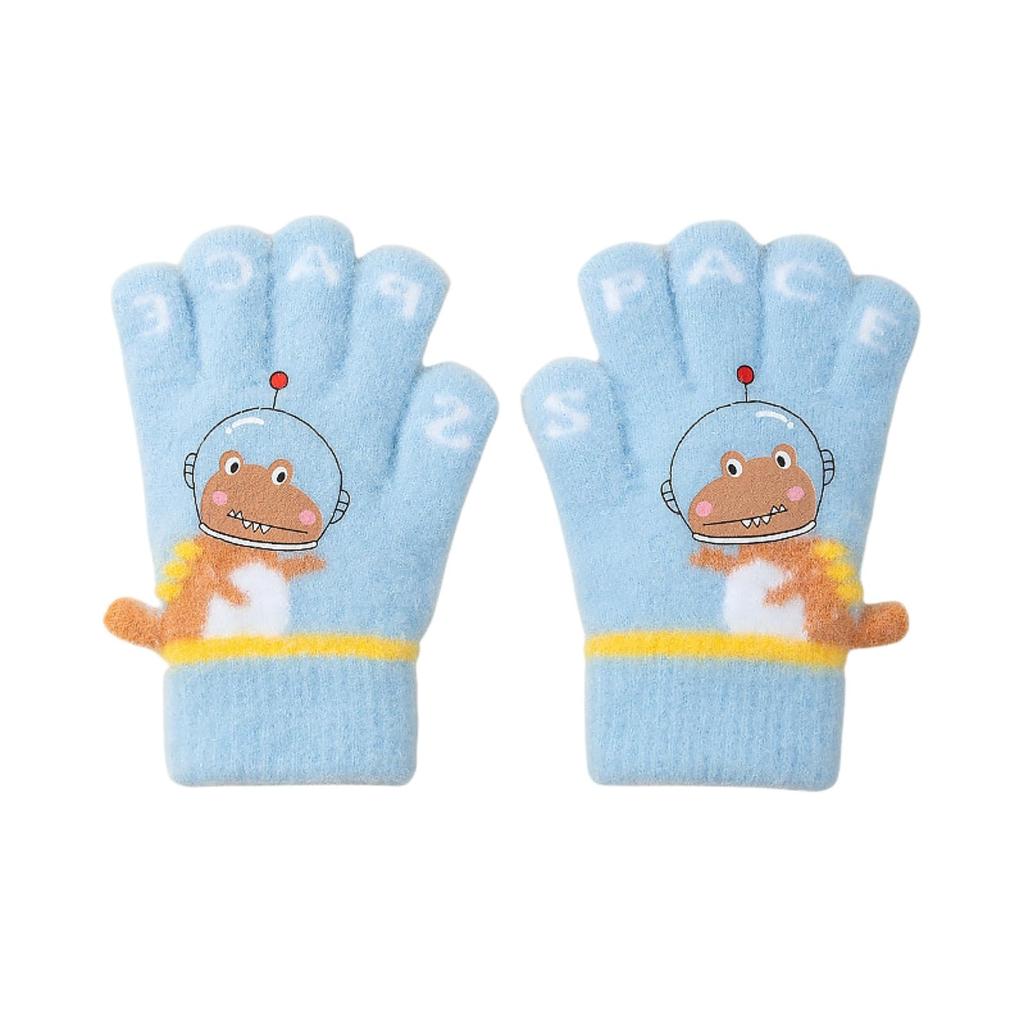Kingsiely Baby Cute Dinosaur Perfect for Commuting To Outdoor Ages Gloves, Five-Finger Kids' Gloves, Design, Thick, Warm, Soft, School, Travel,