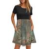 Women's Fashion Casual Loose Round Neck Short Sleeve Printed Pocket Dresses