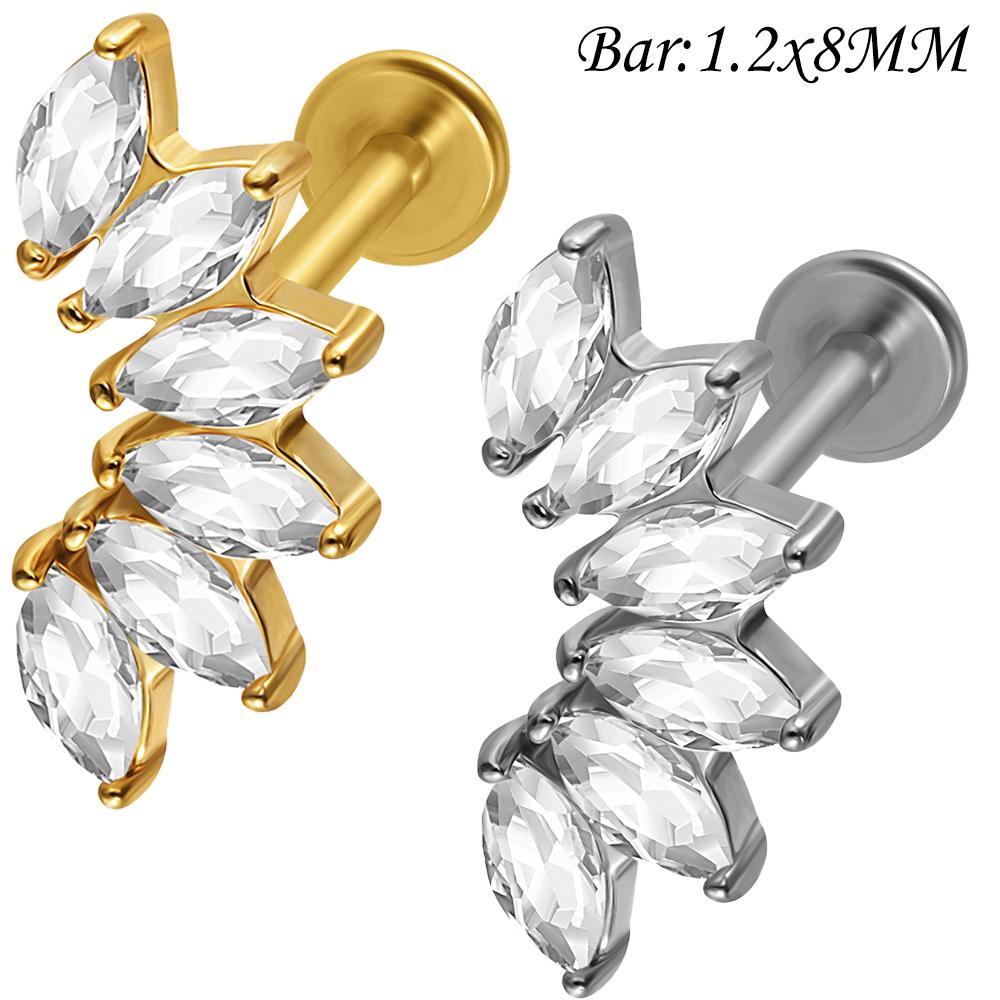 

1 шт. Имплантационная хирургическая сталь, павированный плоский задник, цветок 3/4/5/6 маркиза CZ, лабрет-пирсинг, внутренняя резьба, трагус, хеликс, мочка, серьга для уха 1.2x8mm-Golden