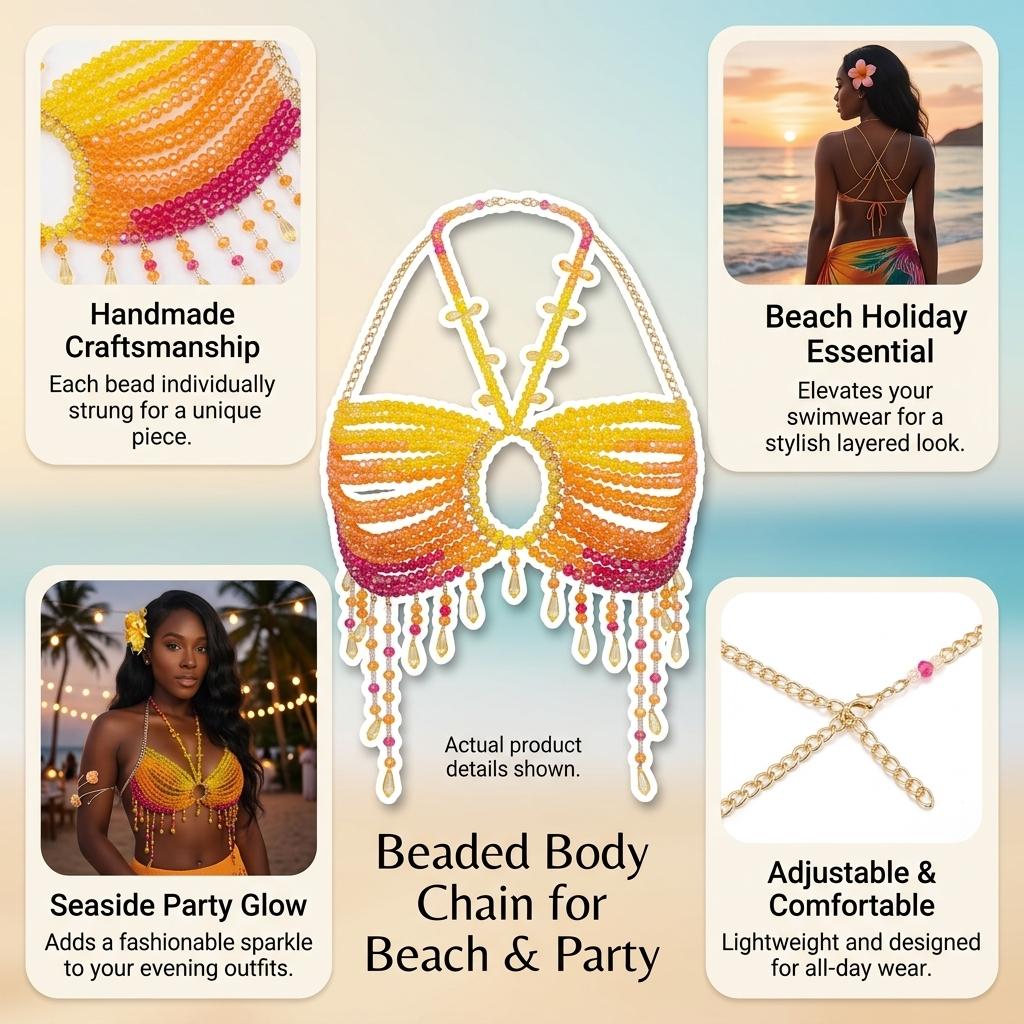 Beaded Body Chain For Women Multi Layer Alloy Jewelry With Glass Beads Summer Beach Accessory