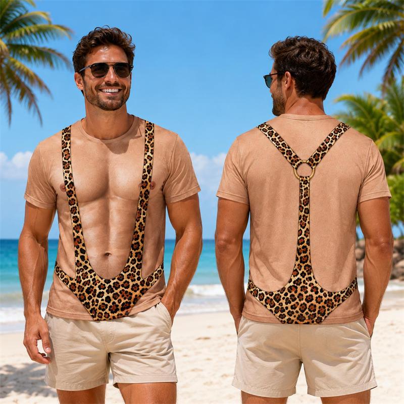 T-shirt Manches Courtes Homme Drôle Motif Musclé Faux Impression 3D Graphique Faux Abdominaux Col Rond Décontracté Fête Cosplay Costume T-shirts