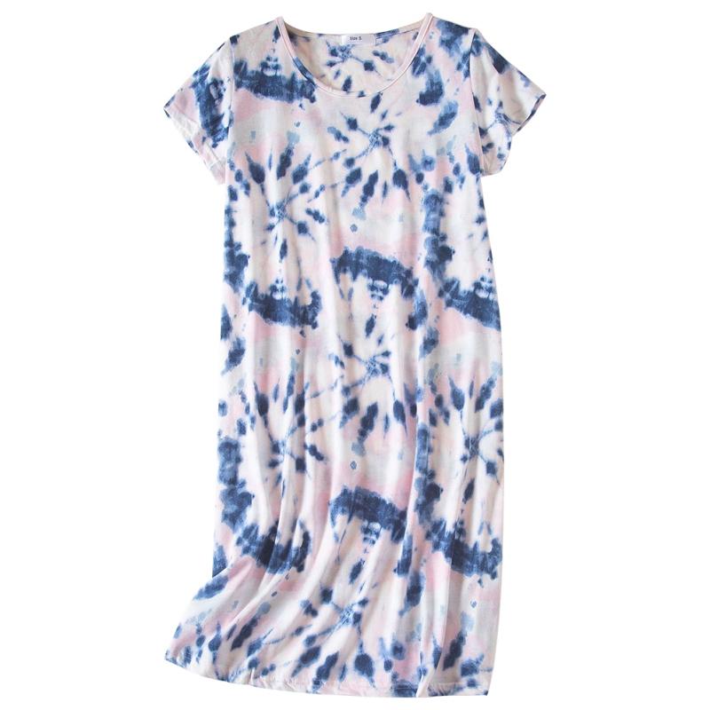 Women Round Neck Short Sleeve Casual Nightdress Printed Loungewear