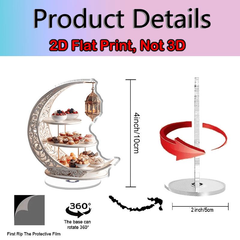 1pc 2D Flat Rotating Acrylic New Moon Base with 3 Shelves and Gorgeous Lantern Decoration Desktop Ornament Eid Party Decoration