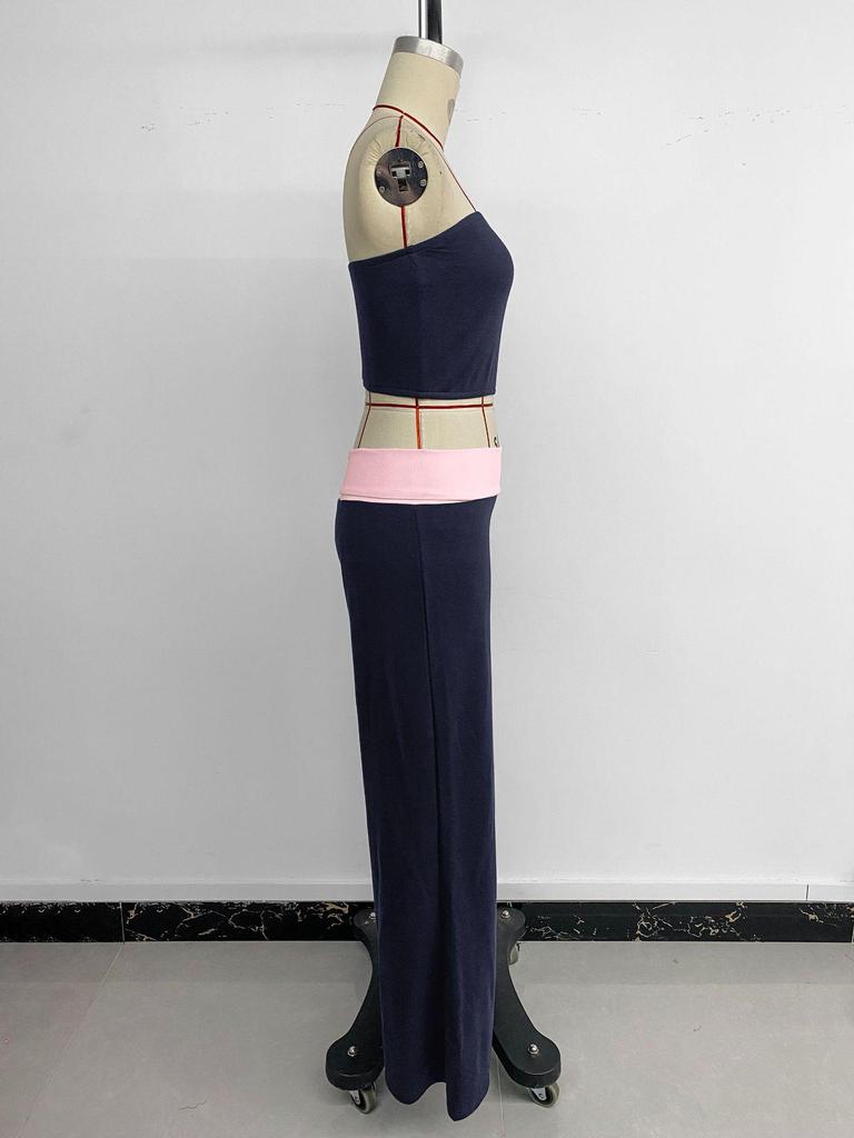 2026 Summer Sweet Cool Two-Piece Set: Color-Block Bandeau Vest and Casual Pants
