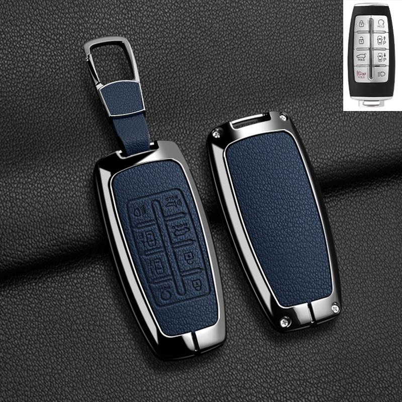 כיסוי נרתיק למפתח רכב מסגסוגת אבץ ועור עבור Hyundai Genesis GV80 GV90 2022 GV70 G80 2019 2020 2021 מעטפת מחזיק שלט אביזרים