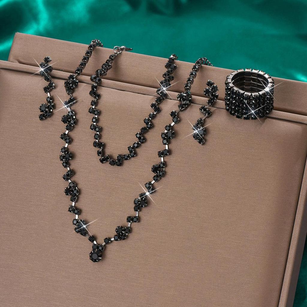 Versatile Rhinestone Jewelry Set: Necklace, Bracelet, Earrings & Ring