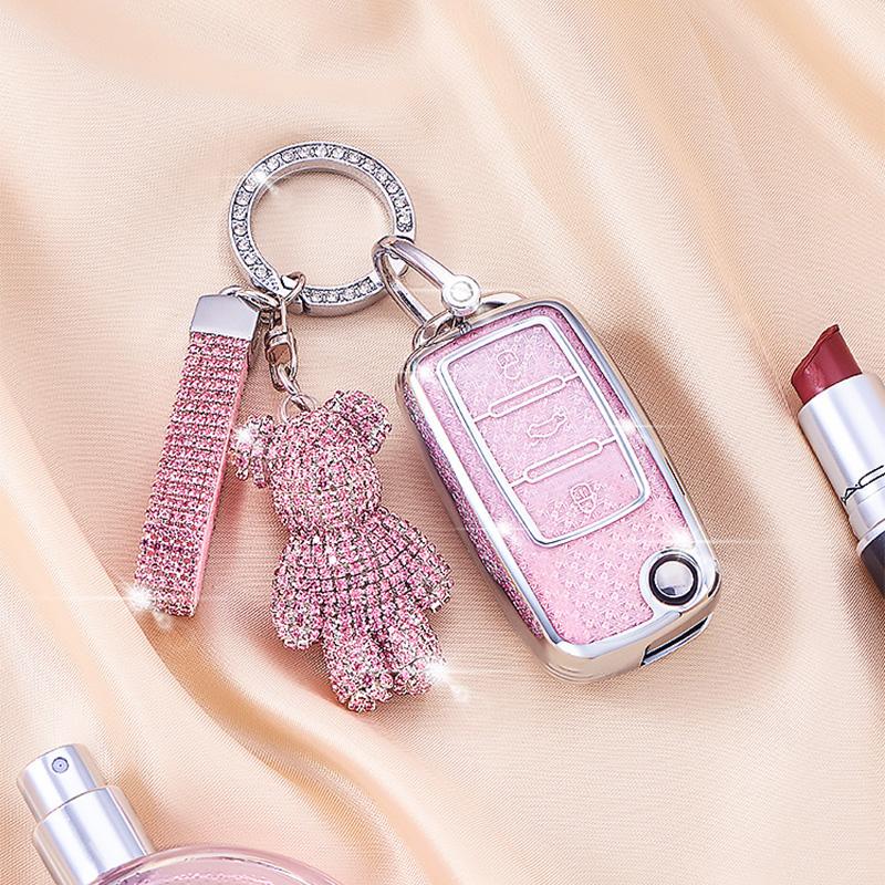 Luxury Diamond Pattern Tpu For Volkswagen Golf Mk6 Polo Beetle Tiguan Touran Passat Caddy Jetta Eos Flip Fold Car Key Case Cover