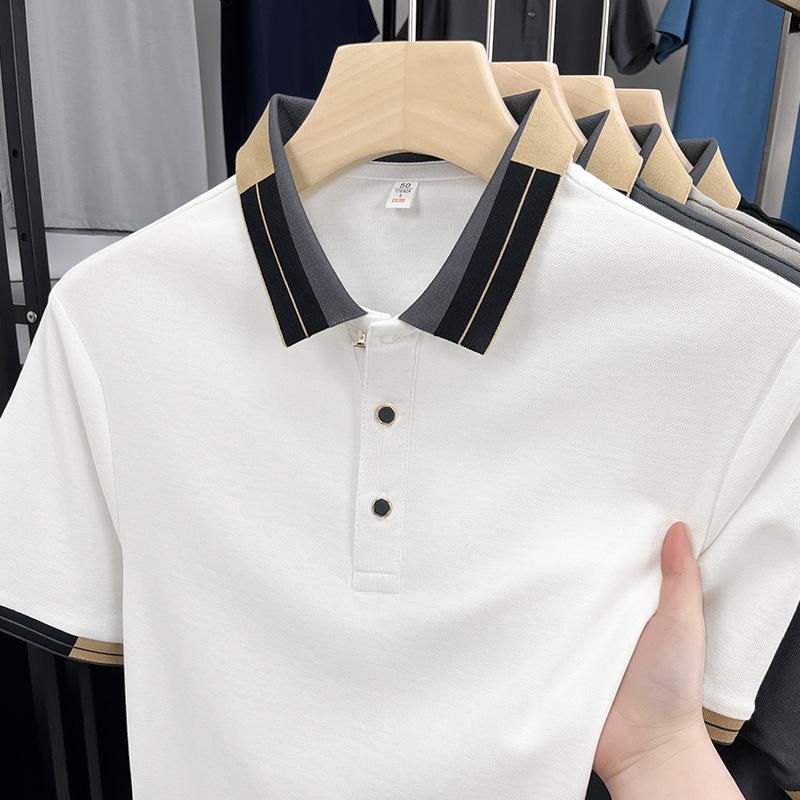 Polo cu Mânecă Scurtă pentru Bărbați, Trend Casual de Bun Gust pentru Bărbați, Tricou Subțire cu Guler Filetat în Culoare Contrastantă, cu Mânecă Scurtă