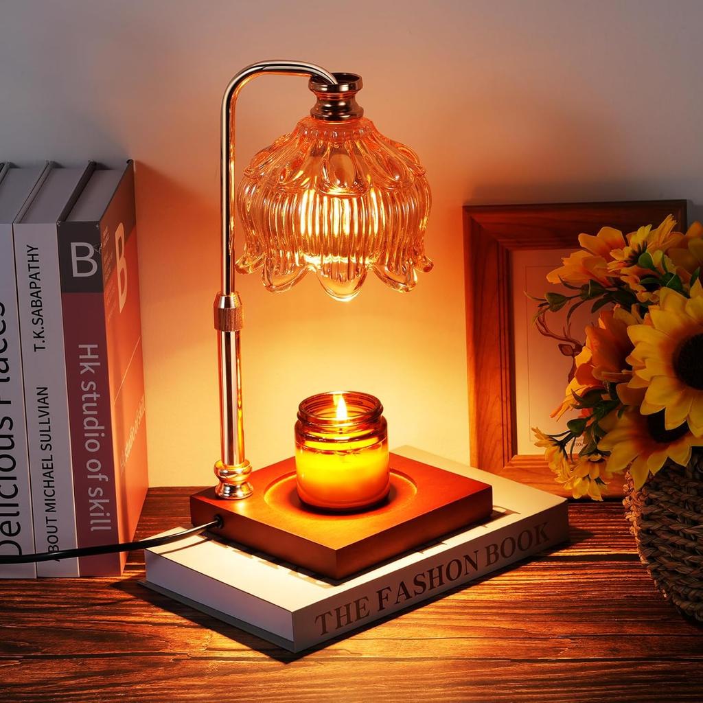 Candle Warmer Lamp with Timer &Dimmer, Adjustable Height Candle Wax Warmer Warming Lamp with 2x50W Bulbs for Scented Candles for Housewarming Bedroom