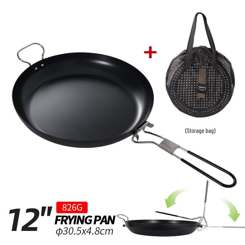 Portable Non-Stick Iron Frying Pan for Outdoor Camping and BBQ