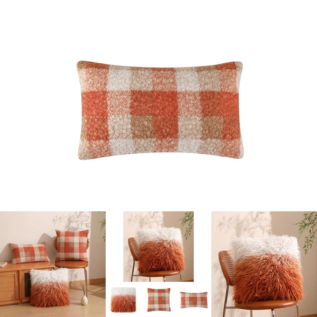 Pillowcase Only Luxurious Plush Gradient Orange Sheepskin Throw Pillow Cover Modern Minimalist