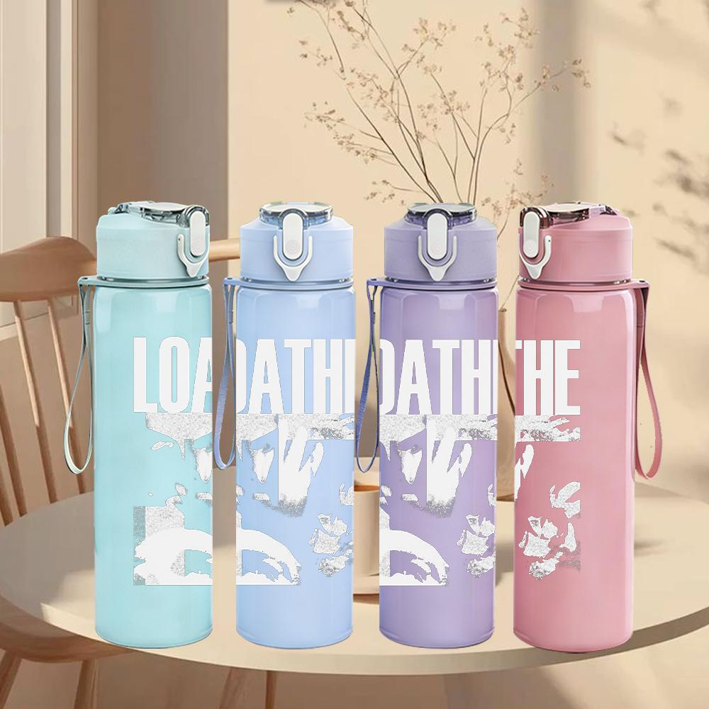 1PC Faint line abstract sketch print 750ml colorful plastic sports water bottle leakproof pop up lid with straw for outdoor work home use