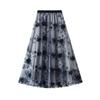 Floral A-Line 3D Embroidered Mesh Tulle Midi Skirt for Women Exquisite High-End Sheer Half Skirt with Intricate Stitch Details, New Elegant Design
