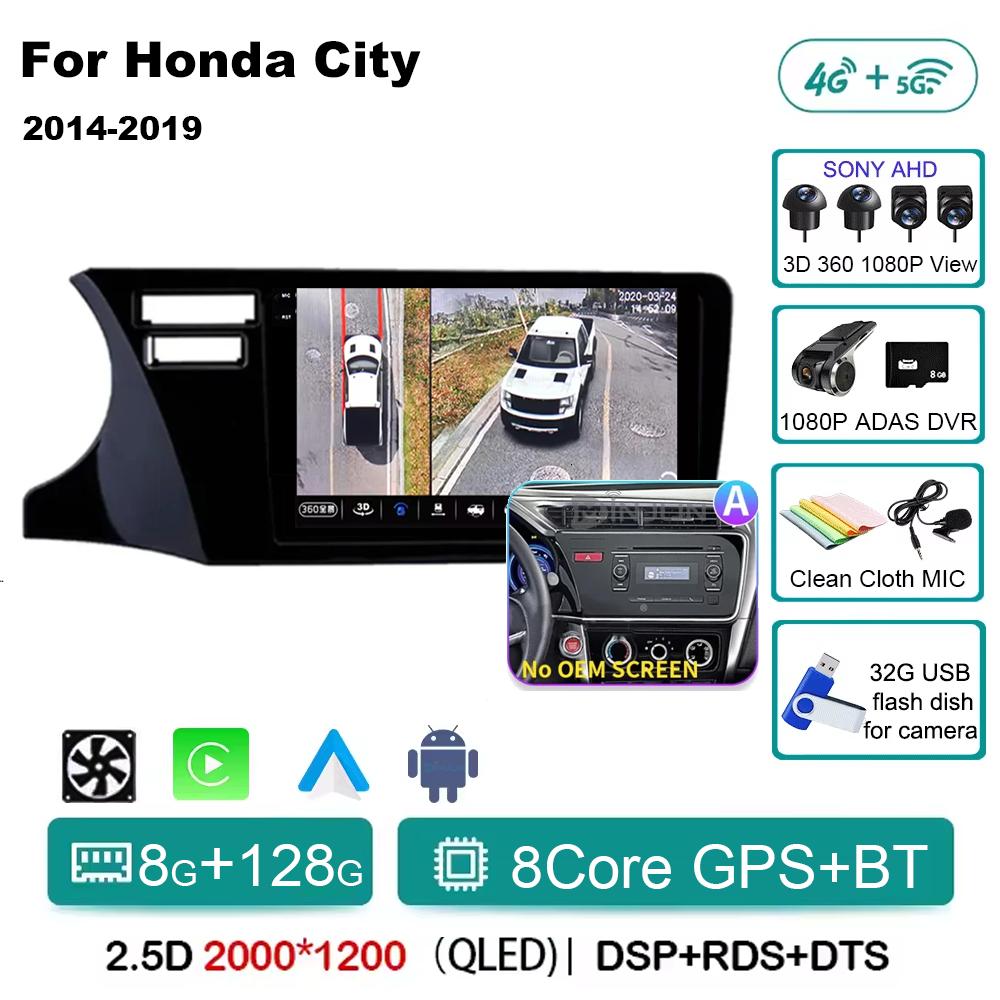 For Honda City 2014 2015 2016 2017 2018 2019 Android 14 Qualcomm Car Radio GPS Navi QLED Screen Car Player WIFI BT 4G Head Unit