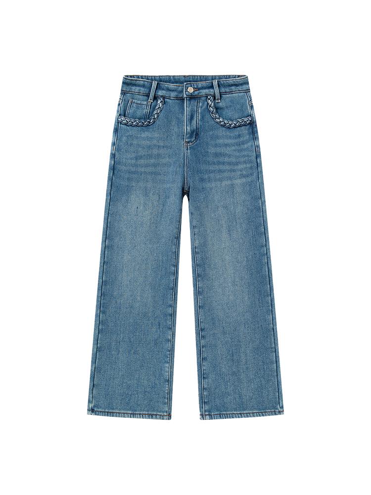 Zhi Zhi Winter Cropped Wide-Leg Fleece Jeans for Petite Women - Thick Plus Velvet Stretch Denim