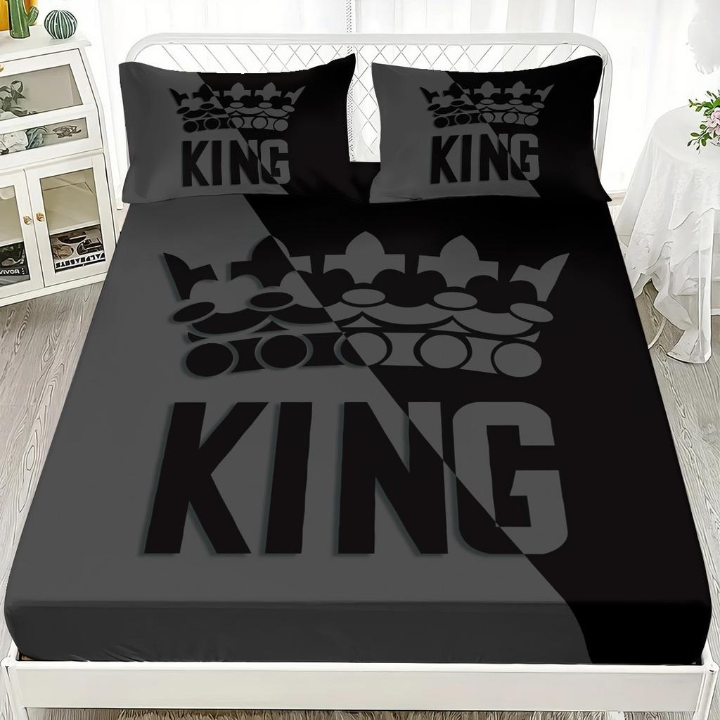 Mattress Three-Piece Crown 3D Printed Mattress Thickened Abraded Pillowcase Mattress Cover