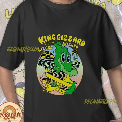 King Gizzard Retro Graphic Tee, Lizard Wizard Fan Merch and Kids Tshirt