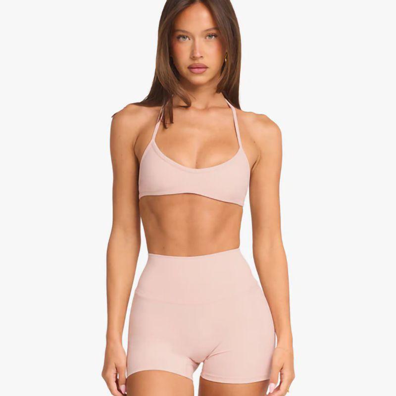 CSB Same Style Summer New Beauty Back Sports Underwear Sexy Halter Top Shorts Fitness Suit Women