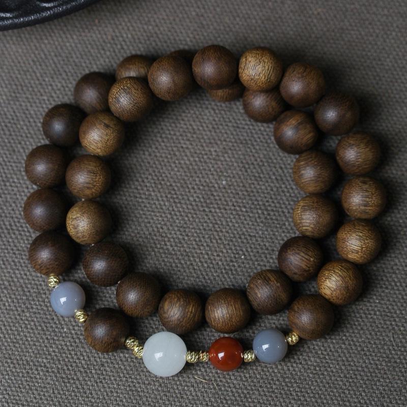 Phu Son Red Soil Agarwood Bracelet: Vietnamese Ethnic Style Rosary Hand String 0.8"