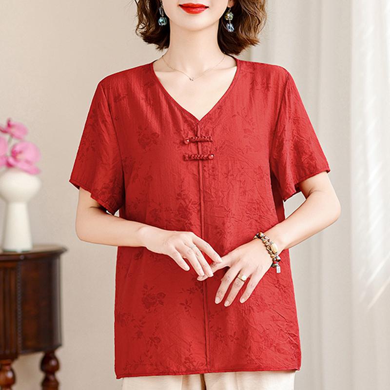 Elegant Blouses for Women Top Plus Size Casual Loose Women's Short Sleeve Shirt Summer Vintage Clothes