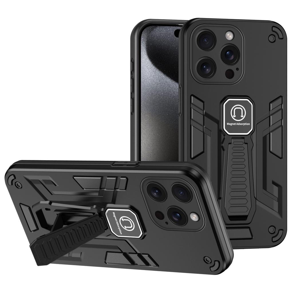 For iPhone 15 Pro Max Kickstand PC+TPU Cover Car Mount Phone Case