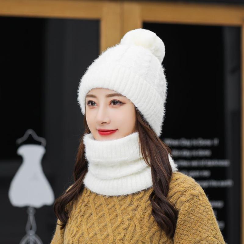 Hat Women's Autumn and Winter Wool Hat Versatile Scarf Set Hat Fashion Cycling Warm Fleece Thickened Knitted Hat