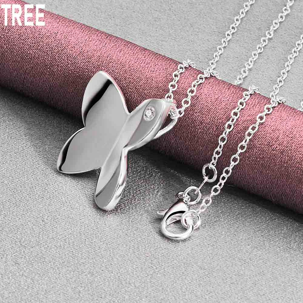 925 Sterling Silver Butterfly Pendant Necklace Fashion Charm Wedding Jewelry