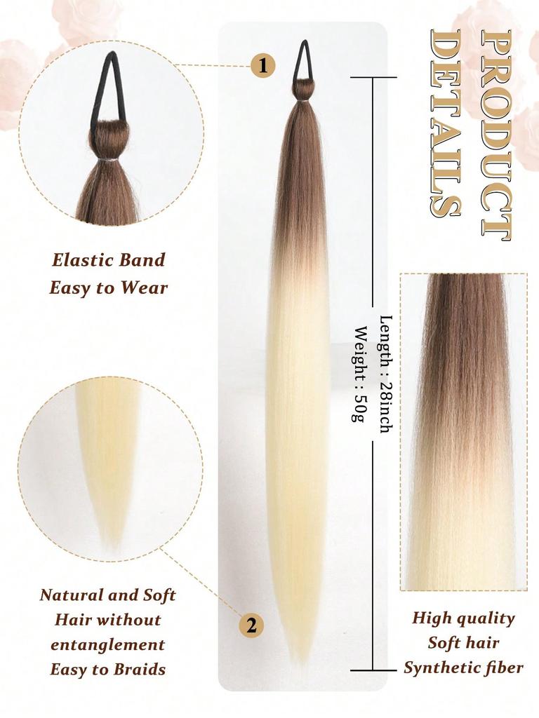 Synthetic Ponytail 1 Pack Braid Extension, Full of  Color Ponytail Extension, with Elastic Tie Straight Tube Sleek Wrap Extension Hair
