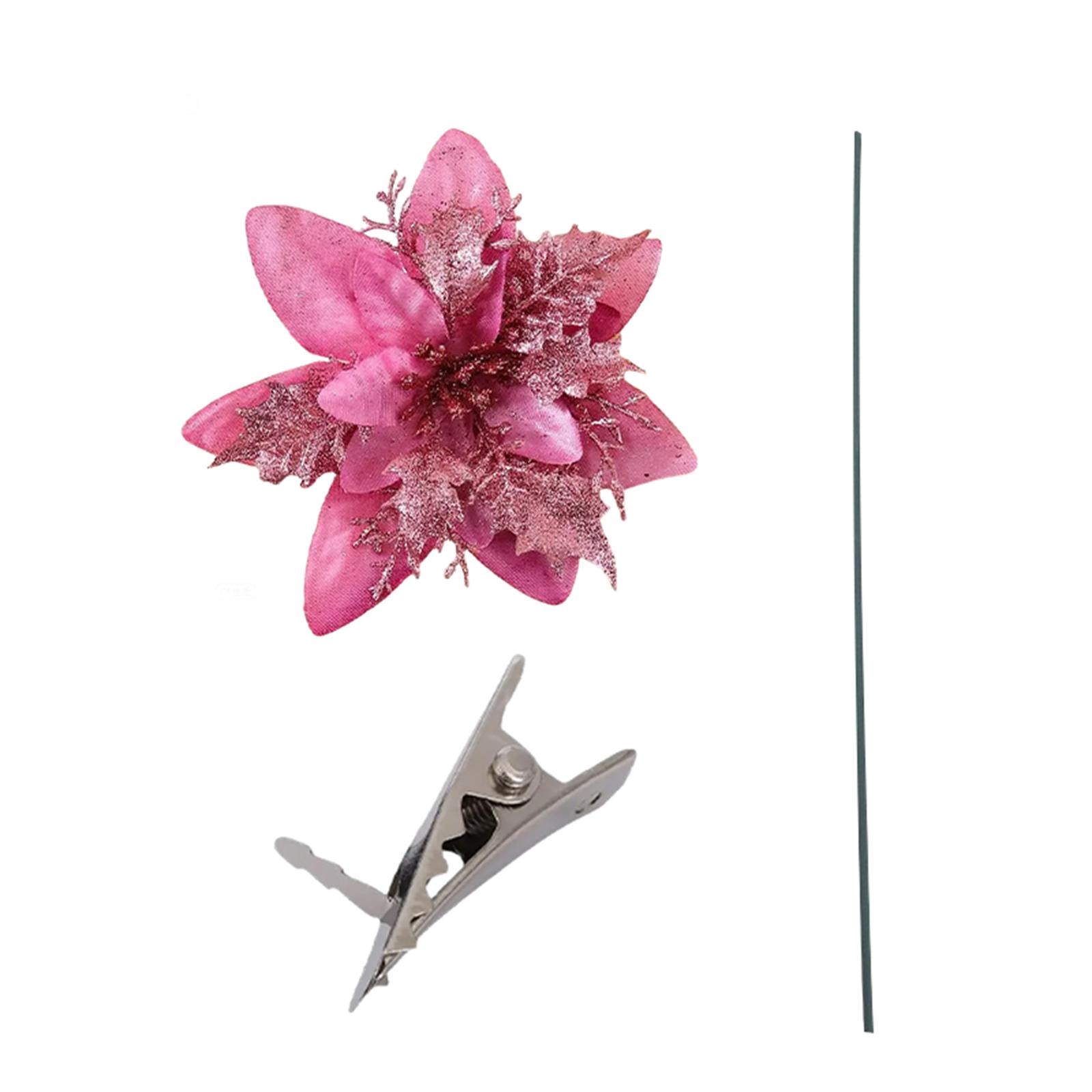 

Glitter Poinsettia 5.5 Inch Artificial Flower Christmas Clip Stem Christmas Tree Ornaments For Wedding Party Wreath Decoration S розовый