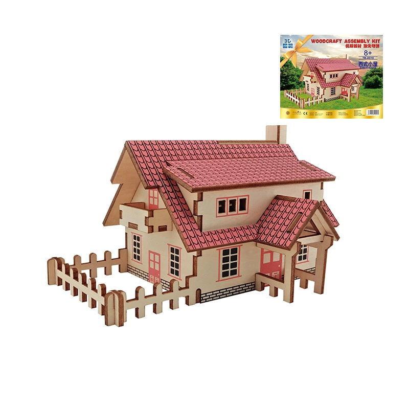3D Wooden Puzzle Jigsaw House Villa Architectural Models DIY Assembled Combination Kids Handmade Craft Puzzle Decoration