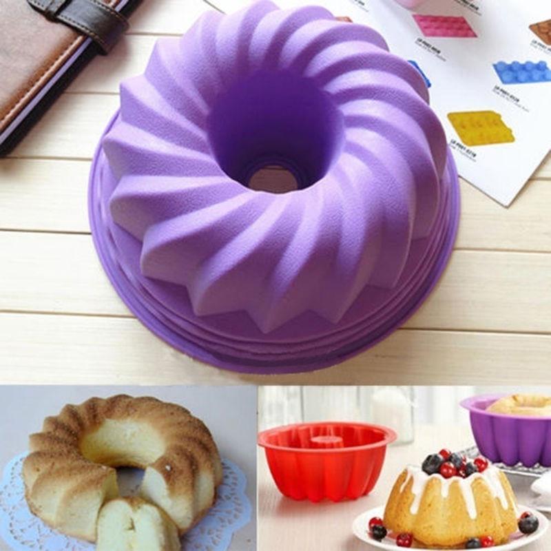 Swirl Bundt Ring Cake Bread Pastry Silicone Mold Pan Bakeware Tray Mould Tool