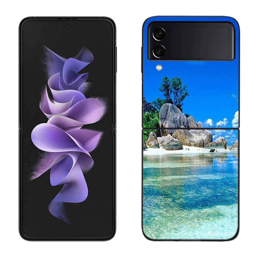 Sea Tropical Palm Trees Beach Case for Samsung Galaxy Z Flip 6 Flip 5 4 3 5G Black Cell Phone Cover Samsung Z Flip 5 5G Luxur