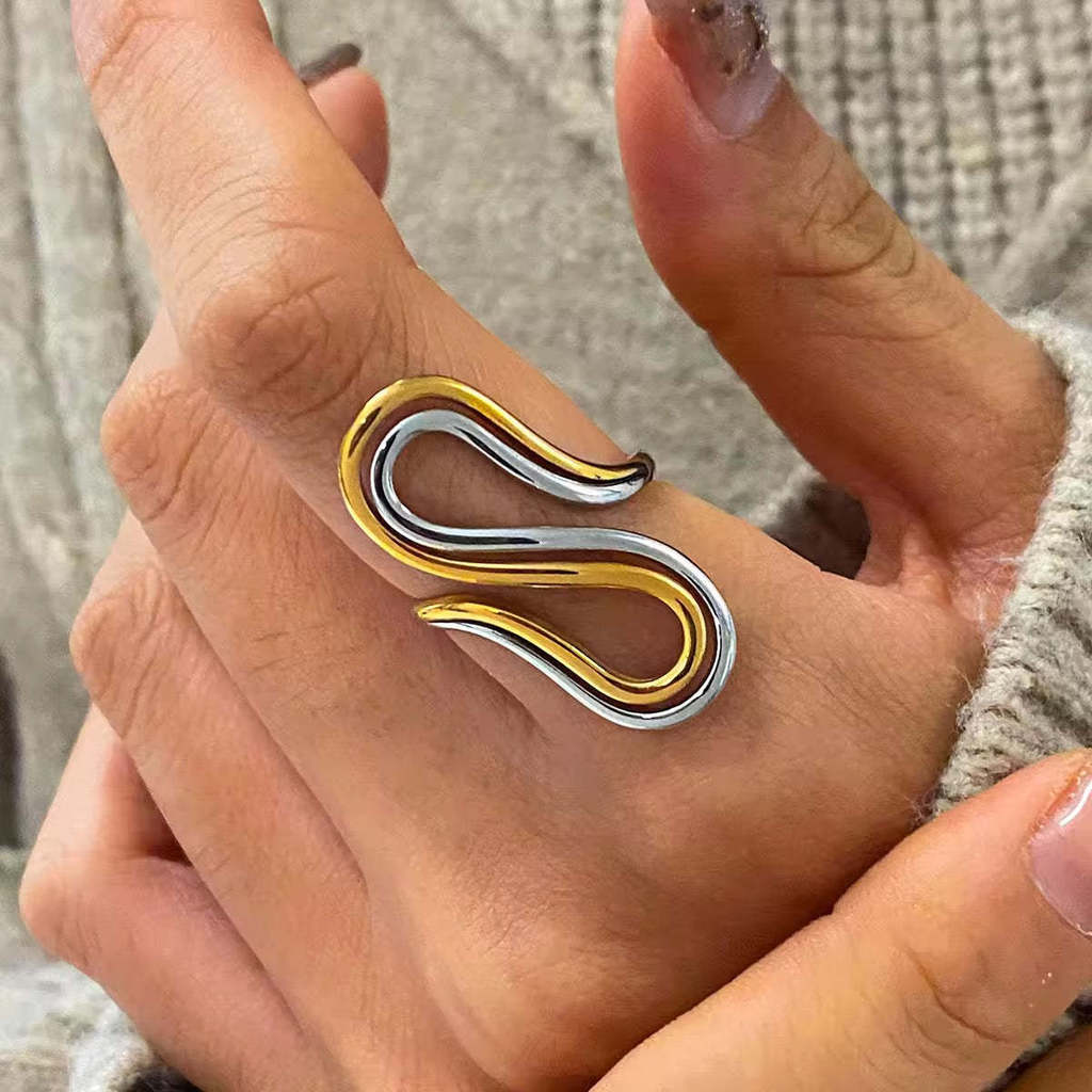 Geometric Titanium Steel Ring For Women Fashion Minimalist Hollow Design Jewelry
