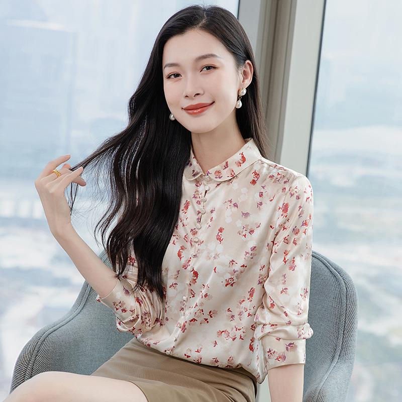 

Шелковая рубашка с длинным рукавом - Весенняя мода 2025, Темпераментный принт, Элегантный и универсальный топ Triple Extra Large розовый