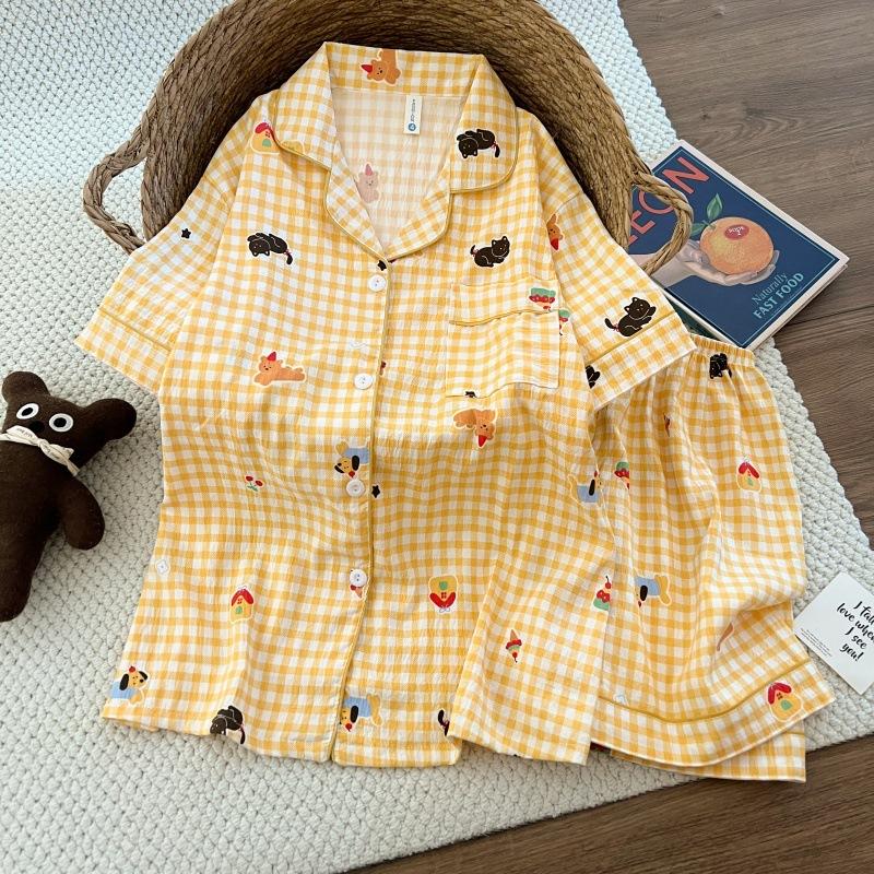Summer New Pajamas Women's Short-sleeved Shorts Thin Cloud Cotton Cartoon Cute Large Size Korean Version Loungewear
