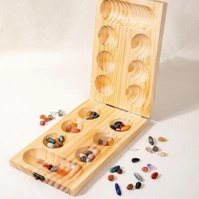 Pedra Gota de Chuva Mancala de Madeira, Jogo de Tabuleiro Xadrez de Pedras Preciosas - Brinquedo Educacional para Pensamento Espacial Jogo de Mesa Xadrez Africano
