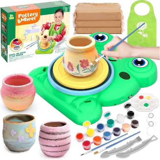 Pottery Wheel for Kids - Complete Pottery Painting Kit Arts and Crafts for Kids Ages 8-12 with 3 Pack Air Dry Clay Art Supplies Toys for Girls Boy